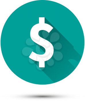 White money icon on green background with long shadow