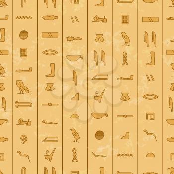 Antique egyptian hieroglyphics on stone, colour seamless pattern