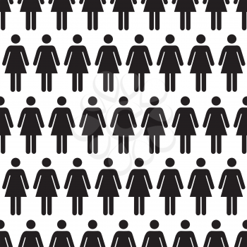 Crowd of black simple women icons, seamless pattern