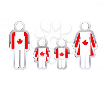 Glossy metal badge icon in man, woman and childrens shapes with Canada flag, infographic element isolated on white