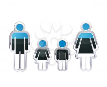 Glossy metal badge icon in man, woman and childrens shapes with Estonia flag, infographic element isolated on white