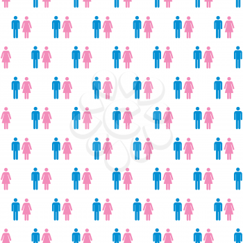 Men and women couples symbols. Population seamless pattern on white.