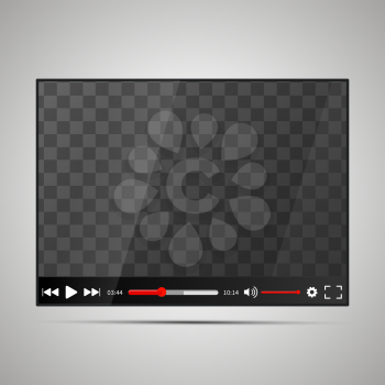 Mock up of glossy video player with transparent place for screen on light background