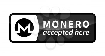 Monero accepted here, black glossy badge isolated on white