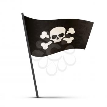 Pirate flag on a pole with shadow isolated on white