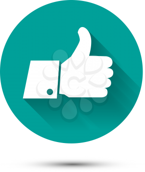 Social like flat icon on green background with long shadow