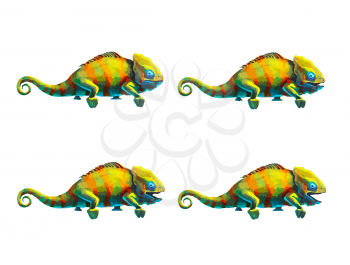 Sprite sheet of cute chameleon, game art animation of 4 frames