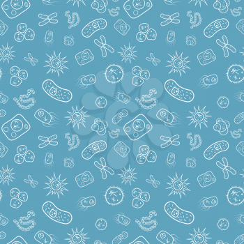 A lot of bacterias and viruses under microscope, seamless pattern