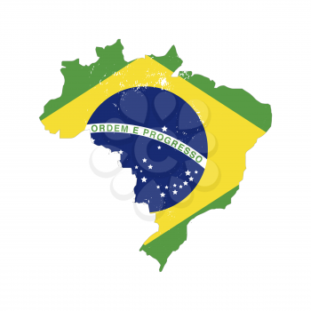 Brazil country silhouette with flag on background on white