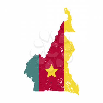 Cameroon country silhouette with flag on background on white