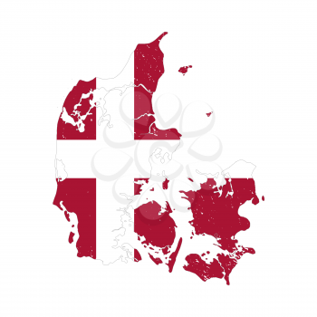 Denmark country silhouette with flag on background on white