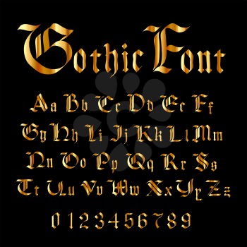 Golden gothic font, set of modern fashion letters