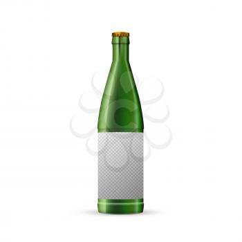 Green beer bottle template with transparent place for label on white