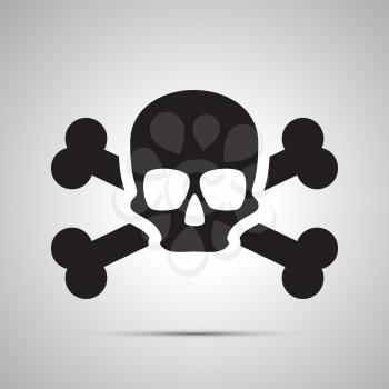 Human skull with bones, simple black icon with shadow