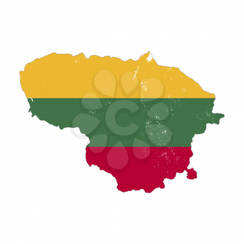 Lithuania country silhouette with flag on background on white