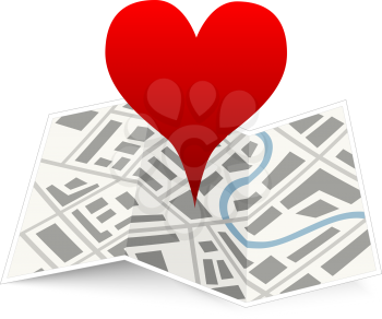 Love red pin on map gps location icon isolated on white