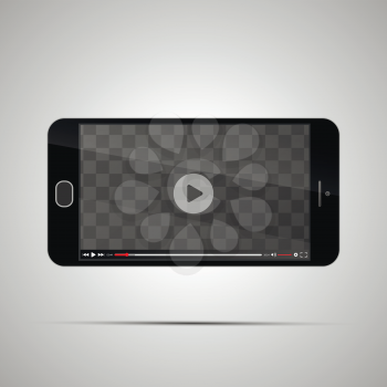 Mock up of realistic glossy smartphone with transparent place for horizontal video player on light background