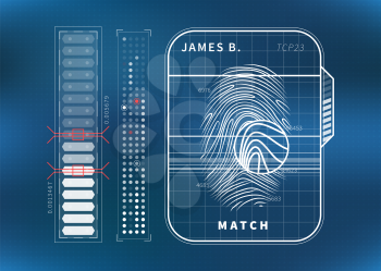 Modern fingerprint scan with charts, futuristic tech ui concept
