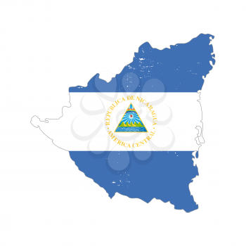 Nicaragua country silhouette with flag on background on white