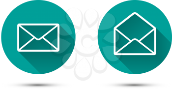 Open and close envelope icons with long shadow on green background