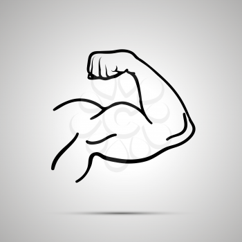Outline icon of bodybuilder arm with strong biceps on gray