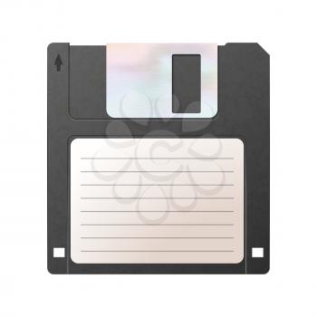 Realistic detailed floppy-disk, retro object on white