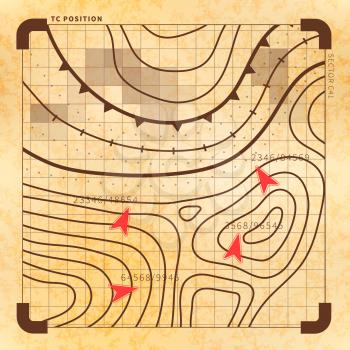 Retro battle plan with targets, vintage map on old paper