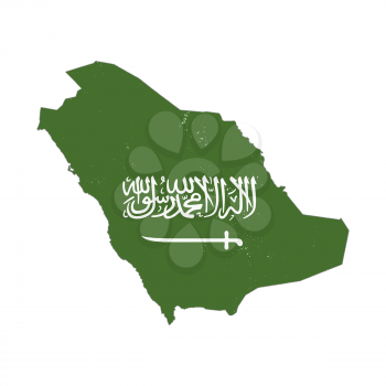 Saudi Arabia country silhouette with flag on background on white