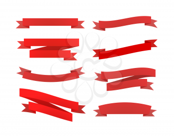 Set of red different retro ribbons isolated on white