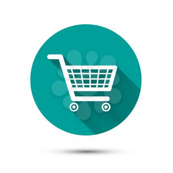Shopping cart flat icon on green background with long shadow
