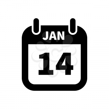 Simple black calendar icon with 14 january date on white