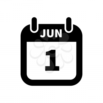 Simple black calendar icon with 1 june date on white