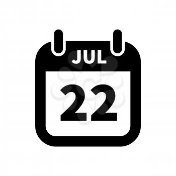 Simple black calendar icon with 22 july date on white