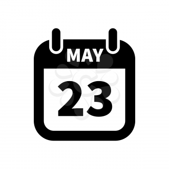 Simple black calendar icon with 23 may date on white