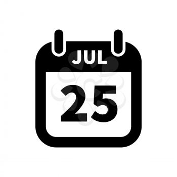 Simple black calendar icon with 25 july date on white