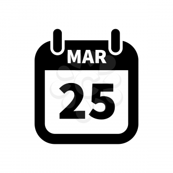 Simple black calendar icon with 25 march date on white