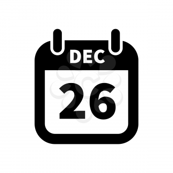 Simple black calendar icon with 26 december date on white