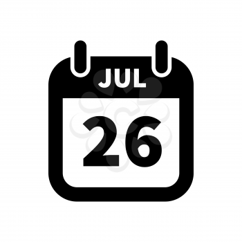 Simple black calendar icon with 26 july date on white