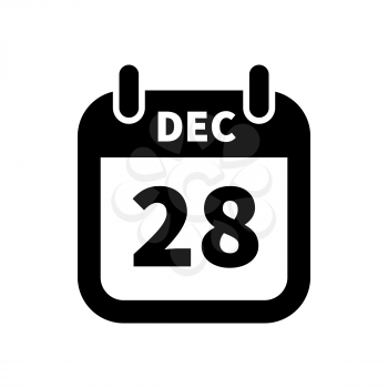 Simple black calendar icon with 28 december date on white