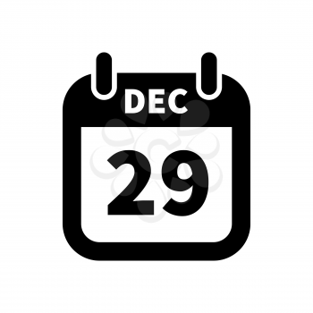 Simple black calendar icon with 29 december date on white