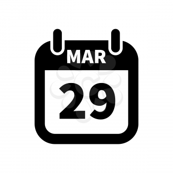 Simple black calendar icon with 29 march date on white