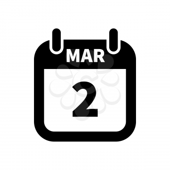 Simple black calendar icon with 2 march date on white