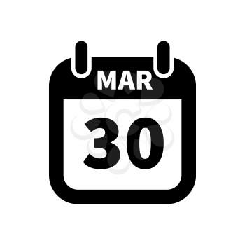 Simple black calendar icon with 30 march date on white