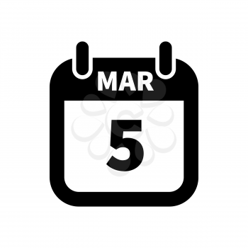 Simple black calendar icon with 5 march date on white