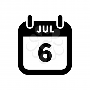 Simple black calendar icon with 6 july date on white