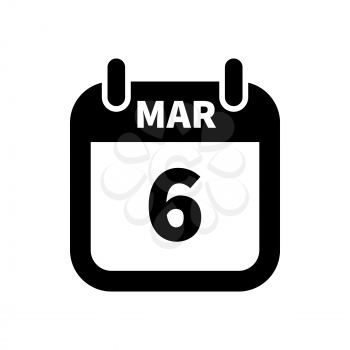Simple black calendar icon with 6 march date on white