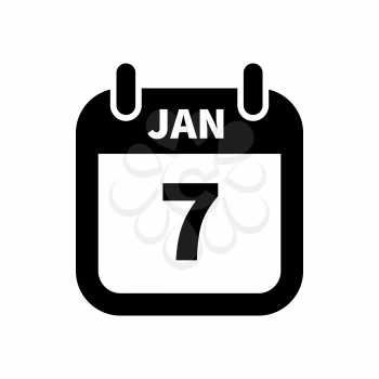 Simple black calendar icon with 7 january date on white