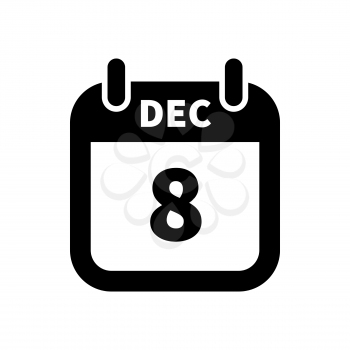 Simple black calendar icon with 8 december date on white