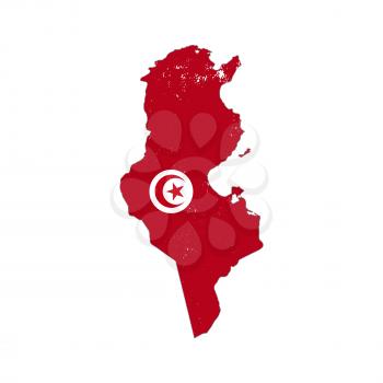 Tunisia country silhouette with flag on background on white