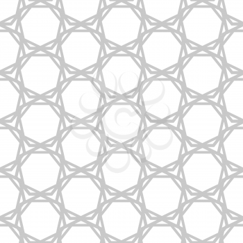 Abstract gray complicated hexagons on white, geometric seamless pattern